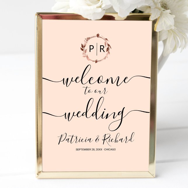 Poster Panneau de bienvenue de mariage avec monogramme su (Créateur téléchargé)