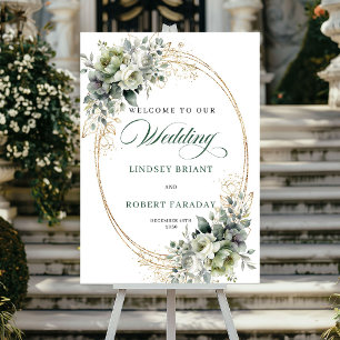Poster Panneau de bienvenue de mariage botanique à l'aqua