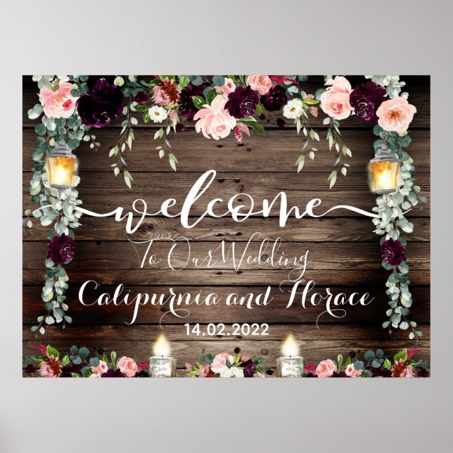 Poster Panneau de bienvenue de mariage Bourguignon rose 5 (Devant)
