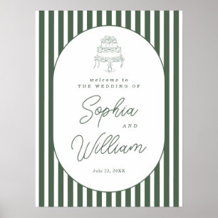 Poster Panneau de bienvenue de mariage cabana prépa rayé