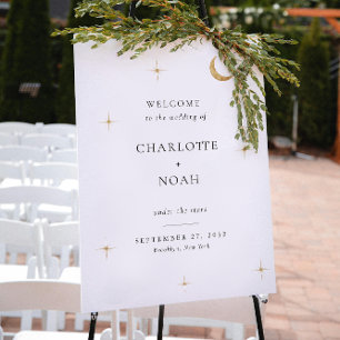 Poster Panneau de Bienvenue de Mariage Céleste Élégant Mi