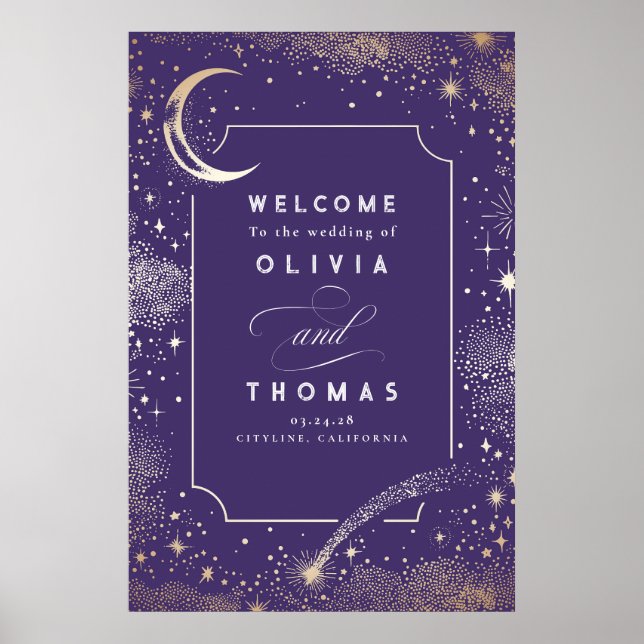 Poster Panneau de bienvenue de mariage céleste nuit étoil (Devant)