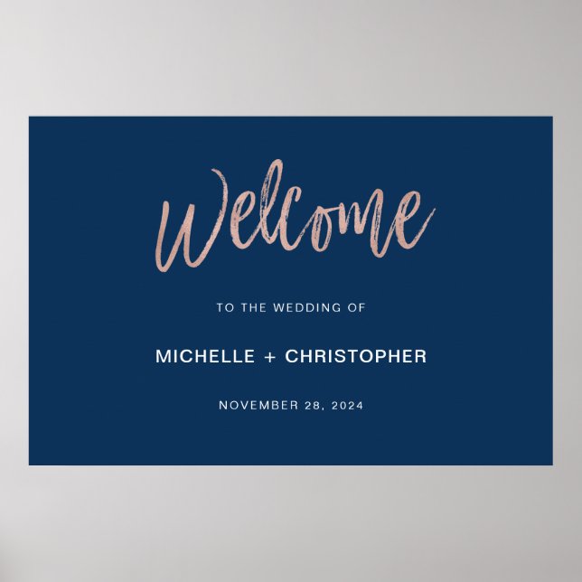 Poster Panneau de bienvenue de mariage chic et glamour or (Devant)