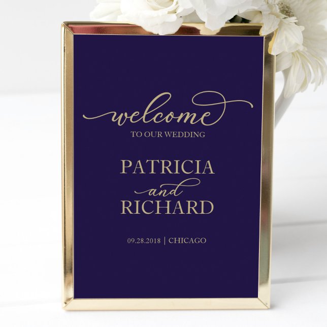 Poster Panneau de bienvenue de mariage | Chic or script m (Créateur téléchargé)
