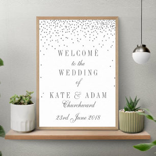 Poster Panneau de bienvenue de mariage confettis argentés