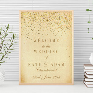 Poster Panneau de bienvenue de mariage confettis dorés gl