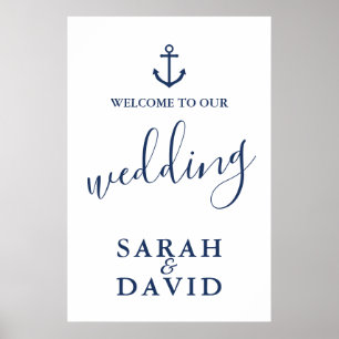 Poster Panneau de bienvenue de mariage d'ancre de marine