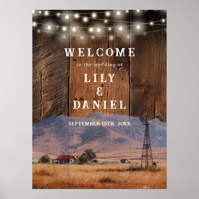 Poster Panneau de bienvenue de mariage de grange occident (Devant)
