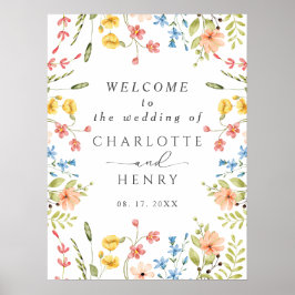 Poster Panneau de bienvenue de mariage de jardin de fleur