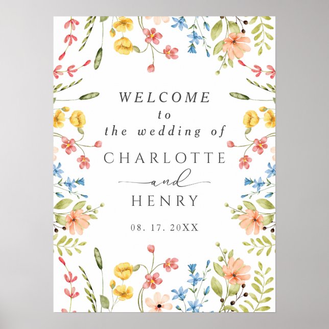 Poster Panneau de bienvenue de mariage de jardin de fleur (Devant)