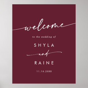 Poster Panneau de bienvenue de mariage DIY rouge burgundy