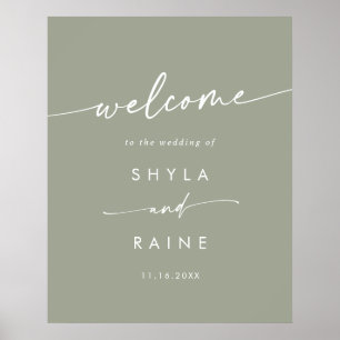 Poster Panneau de bienvenue de mariage DIY vert sauge Boh