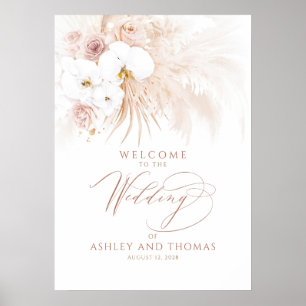 Poster Panneau de bienvenue de mariage élégant floral tro
