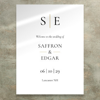 Poster Panneau de bienvenue de mariage élégant or noir mo