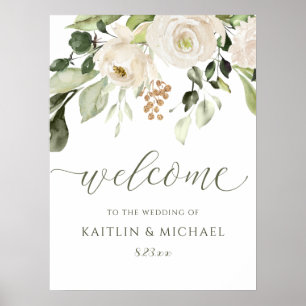 Poster Panneau de bienvenue de mariage élégant verdure fl