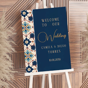 Poster Panneau de bienvenue de mariage en carreaux mexica