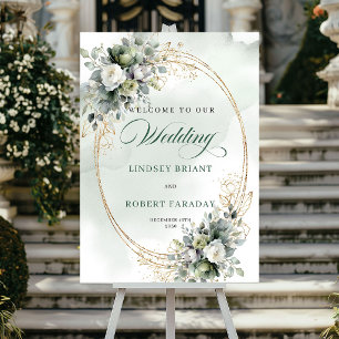 Poster Panneau de bienvenue de mariage en or botanique ch