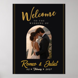 Poster Panneau de bienvenue de mariage en or noir | affic