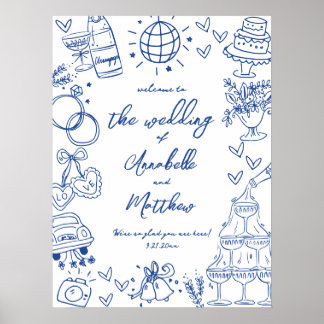 Poster Panneau de bienvenue de mariage fantaisiste bleu d