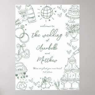 Poster Panneau de bienvenue de mariage fantaisiste vert d