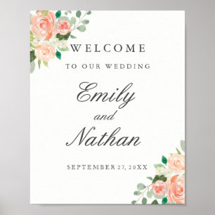 Poster Panneau de Bienvenue de Mariage Fleur Florale Aqua