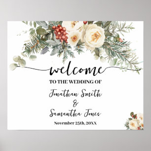 Poster Panneau de Bienvenue de Mariage Fleurs Blanches d'