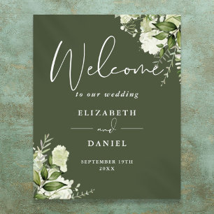 Poster Panneau de bienvenue de mariage floral à feuillage