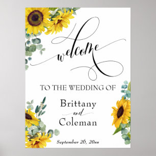 Poster Panneau de bienvenue de mariage floral à typograph