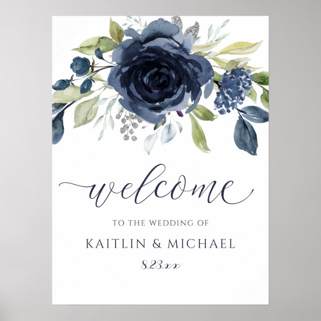 Poster Panneau de bienvenue de mariage floral aquarelle b (Devant)