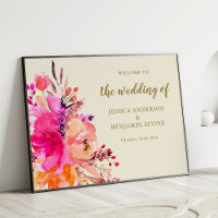 Panneau de bienvenue de mariage floral aquarelle r