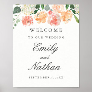 Poster Panneau de bienvenue de mariage floral aquarelle r