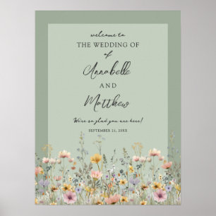 Poster Panneau de bienvenue de mariage floral aux fleurs 