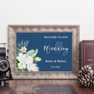 Poster Panneau de bienvenue de mariage floral bleu