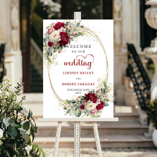Poster Panneau de bienvenue de mariage floral bohème or v