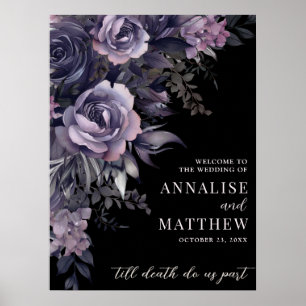 Poster Panneau de bienvenue de mariage floral gothique
