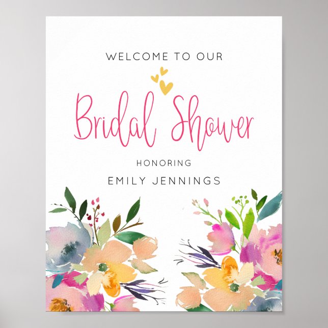 Poster Panneau de bienvenue de mariage floral jaune rose (Devant)