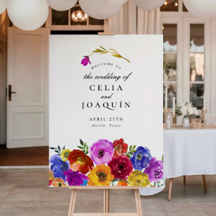 Poster Panneau de bienvenue de mariage floral mexicain Fi