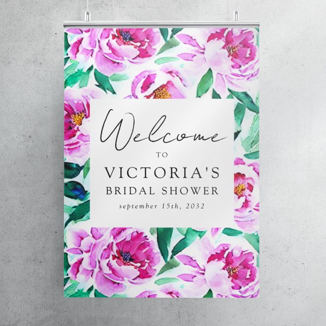 Poster Panneau de bienvenue de mariage floral Pivoine ros (Créateur téléchargé)