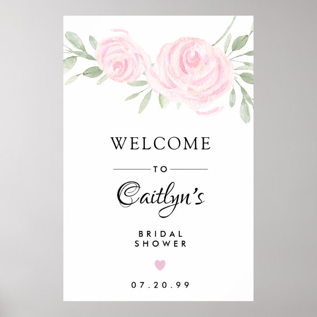 Poster Panneau de bienvenue de mariage floral rose couleu (Devant)