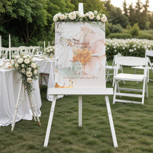 Poster Panneau de bienvenue de mariage Floral rose pêch