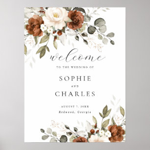Poster Panneau de bienvenue de mariage floral rouille crè