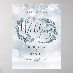 Poster Panneau de bienvenue de mariage floral rustique d'