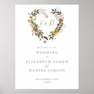 Poster Panneau de bienvenue de mariage floral rustique ve