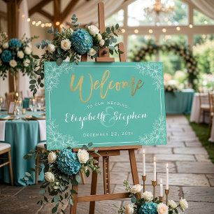 Poster Panneau de bienvenue de mariage floral sarcelle et
