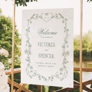 Poster Panneau de bienvenue de mariage floral vintage ver