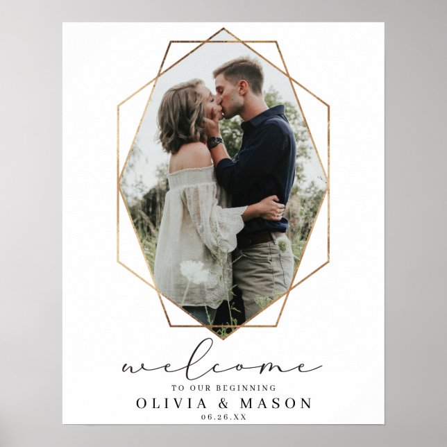 Poster Panneau de bienvenue de mariage géométrique doré a (Devant)