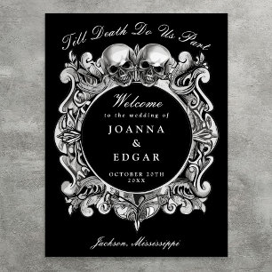 Poster Panneau de bienvenue de mariage gothique crânes no