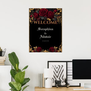 Poster Panneau de bienvenue de mariage gothique sombre él