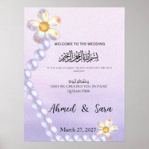 Poster Panneau de Bienvenue de Mariage Islamique Fleur de