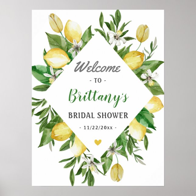 Poster Panneau de bienvenue de mariage italien au citron  (Devant)
